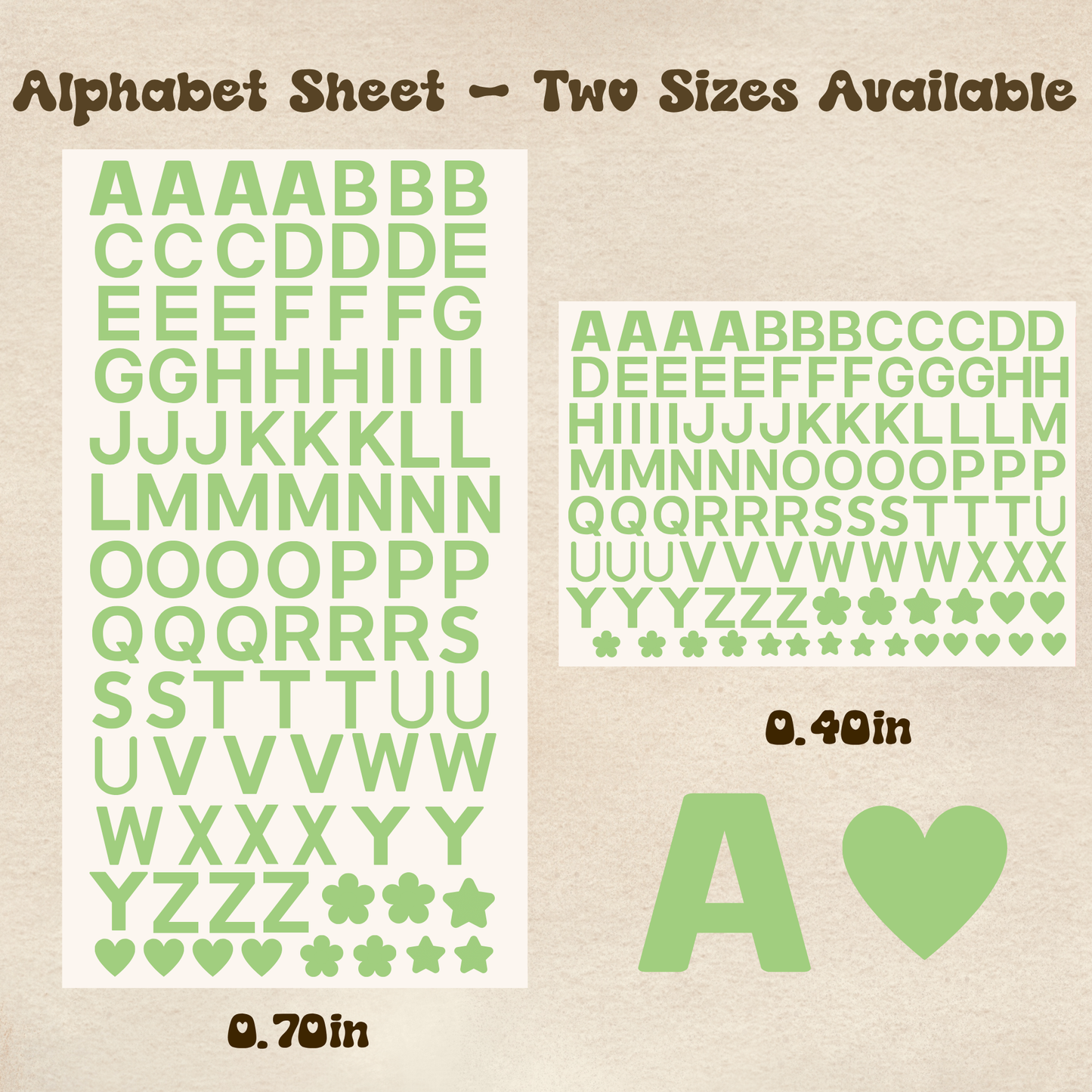 Alphabet Green - UV DTF Sheet (Two Sizes Available)