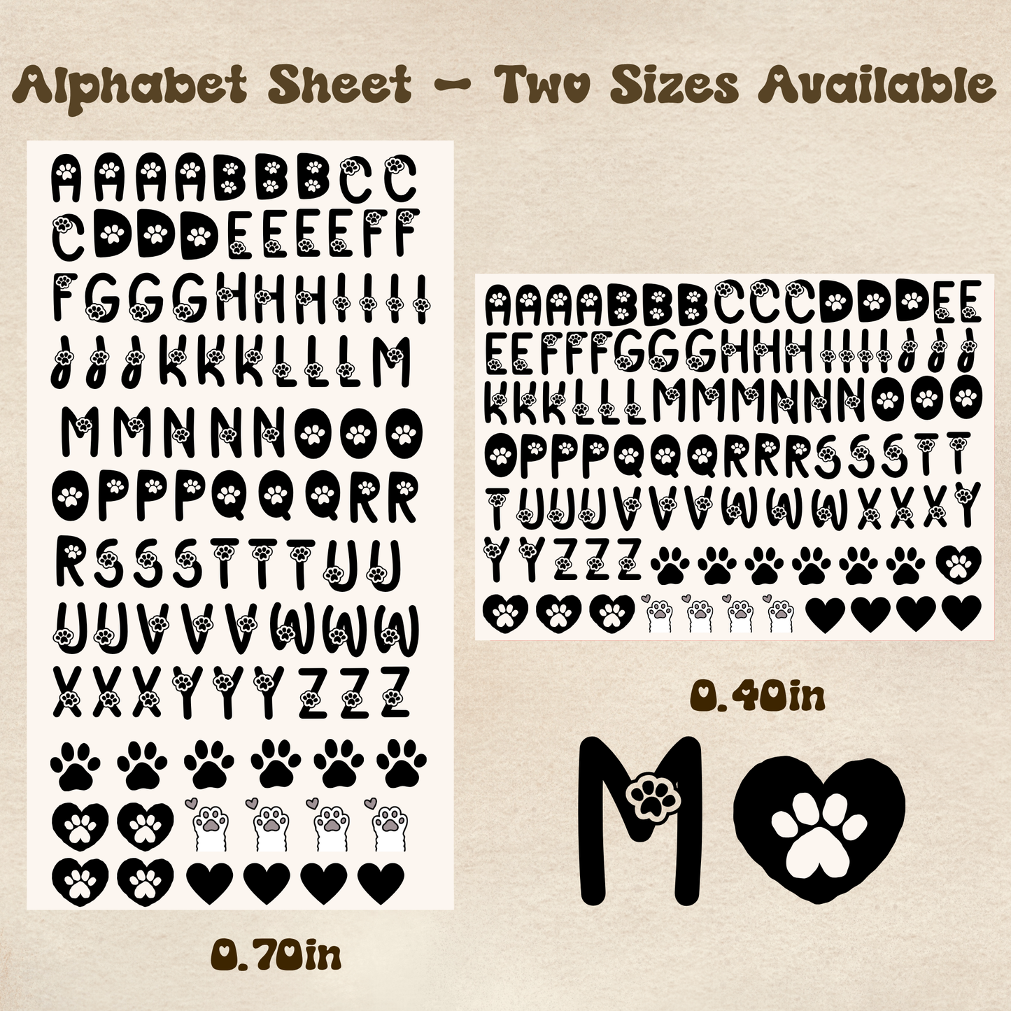 Paw Alphabet Black - UV DTF Sheet (Two Sizes Available)