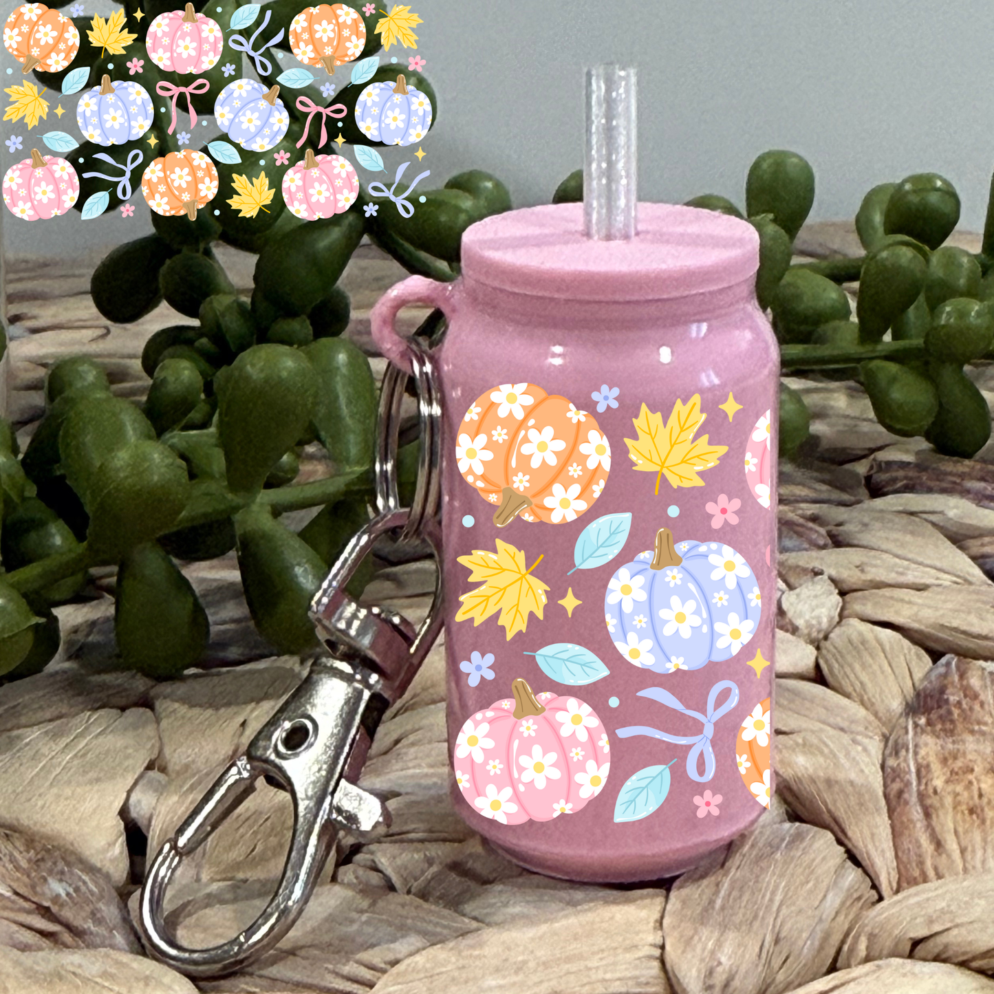 Whimsical Fall Pumpkins -Glass Can Keychain UV DTF Wrap