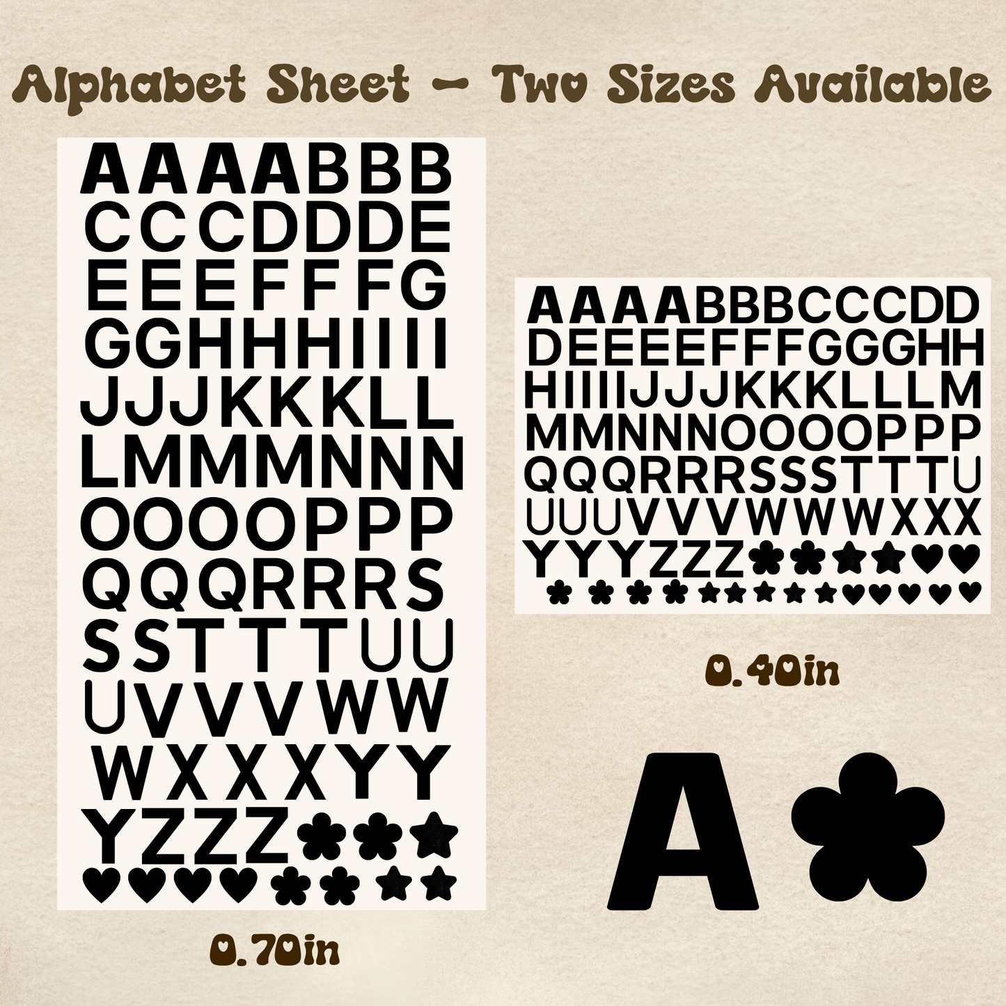 Alphabet Black - UV DTF Sheet (Two Sizes Available)