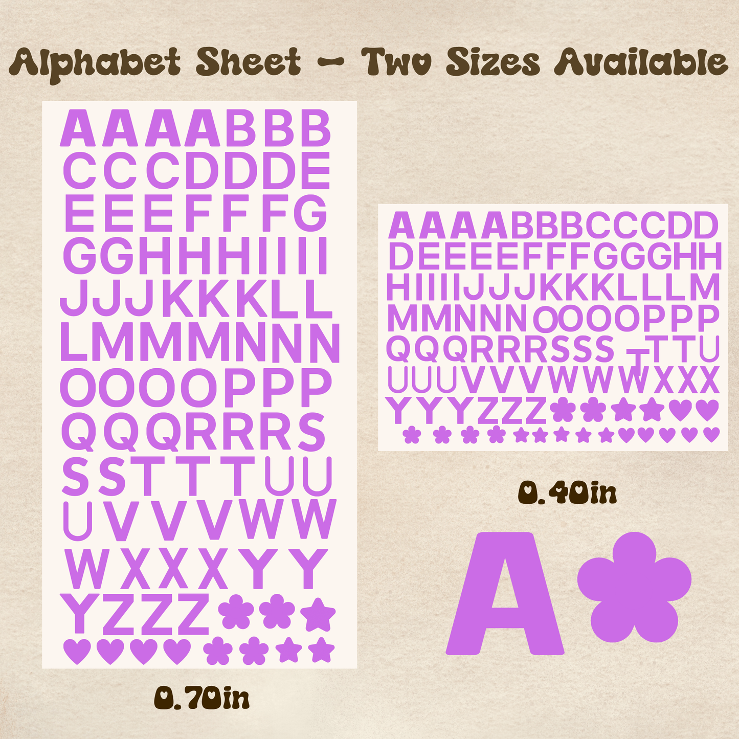 Alphabet Purple - UV DTF Sheet (Two Sizes Available)