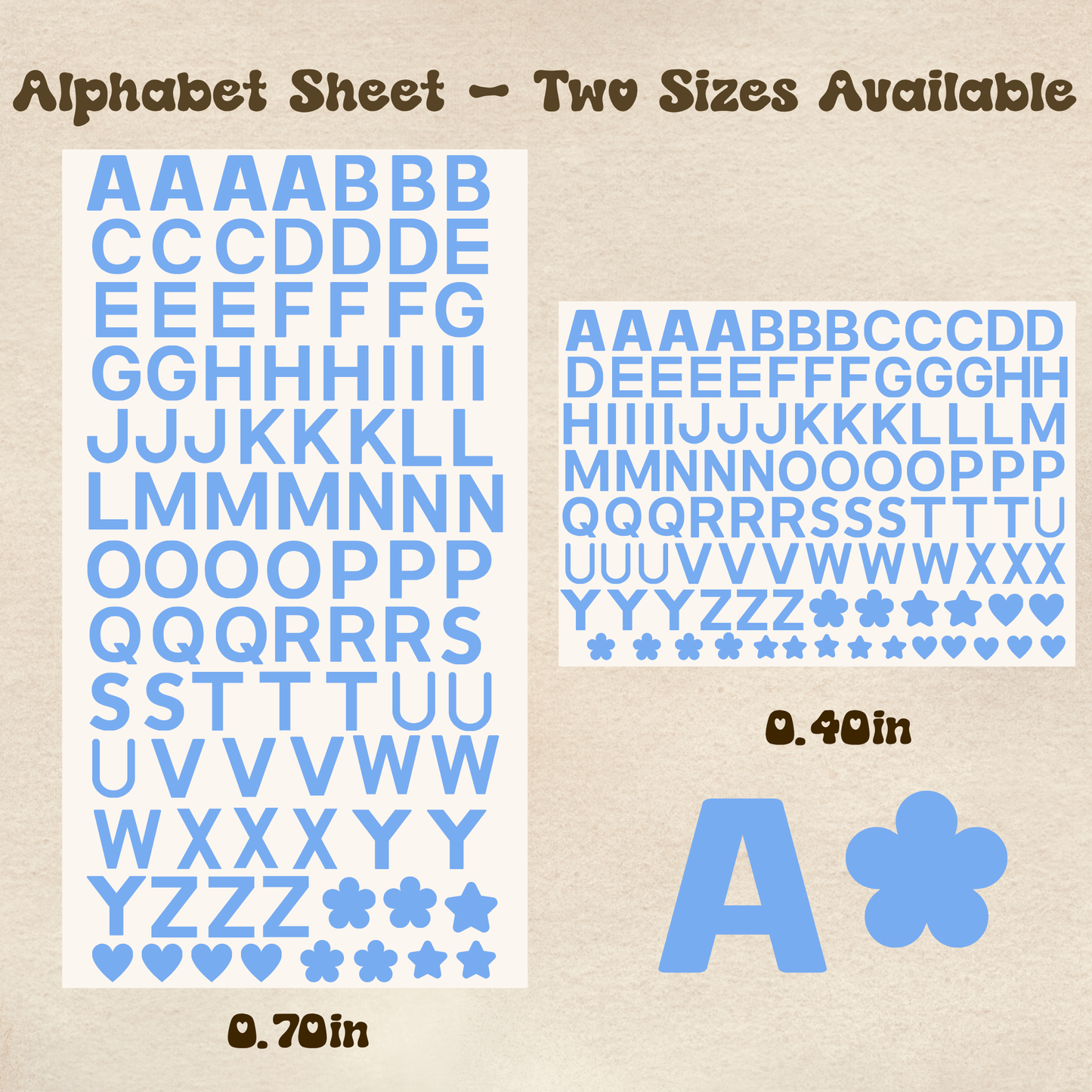 Alphabet Blue - UV DTF Sheet (Two Sizes Available)