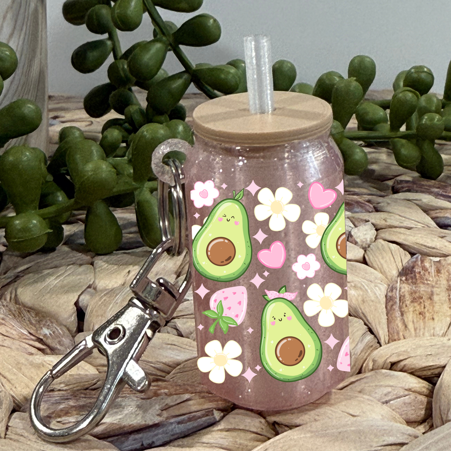 Avocados And Strawberries - Glass Can Keychain UV DTF Wrap