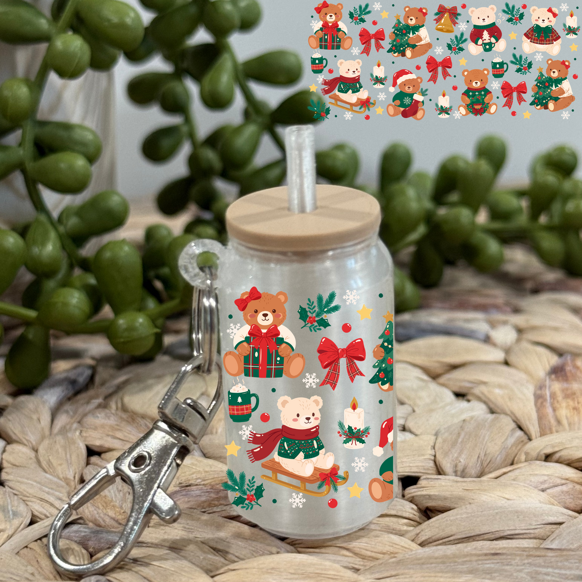Bear Christmas Green and Red - UV DTF Wrap