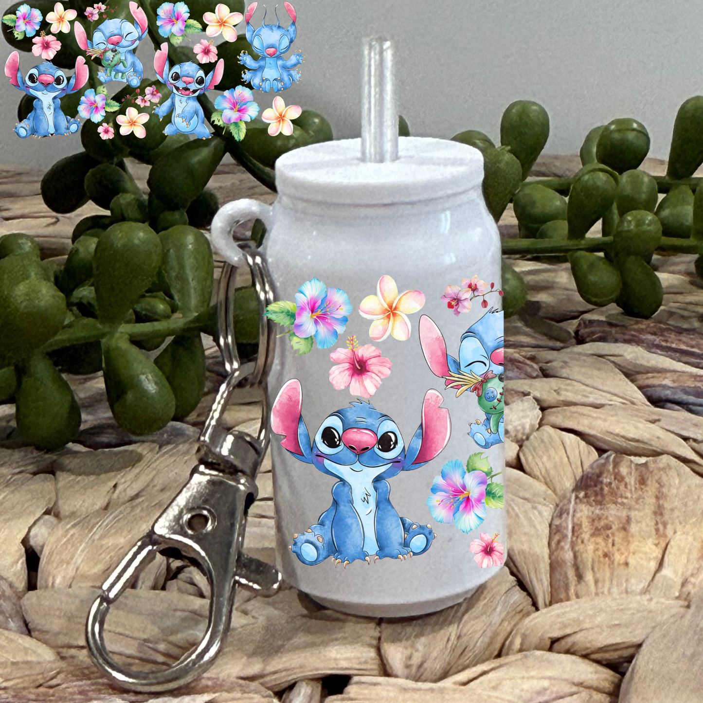 Blue A -Glass Can Keychain UV DTF Wrap