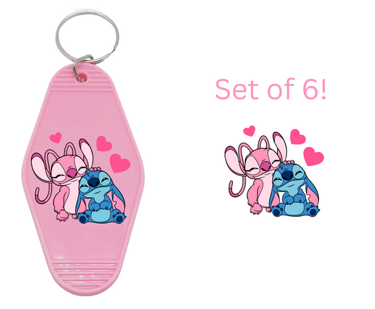 Blue and Pink Friends - UV DTF Motel Keychain Decals