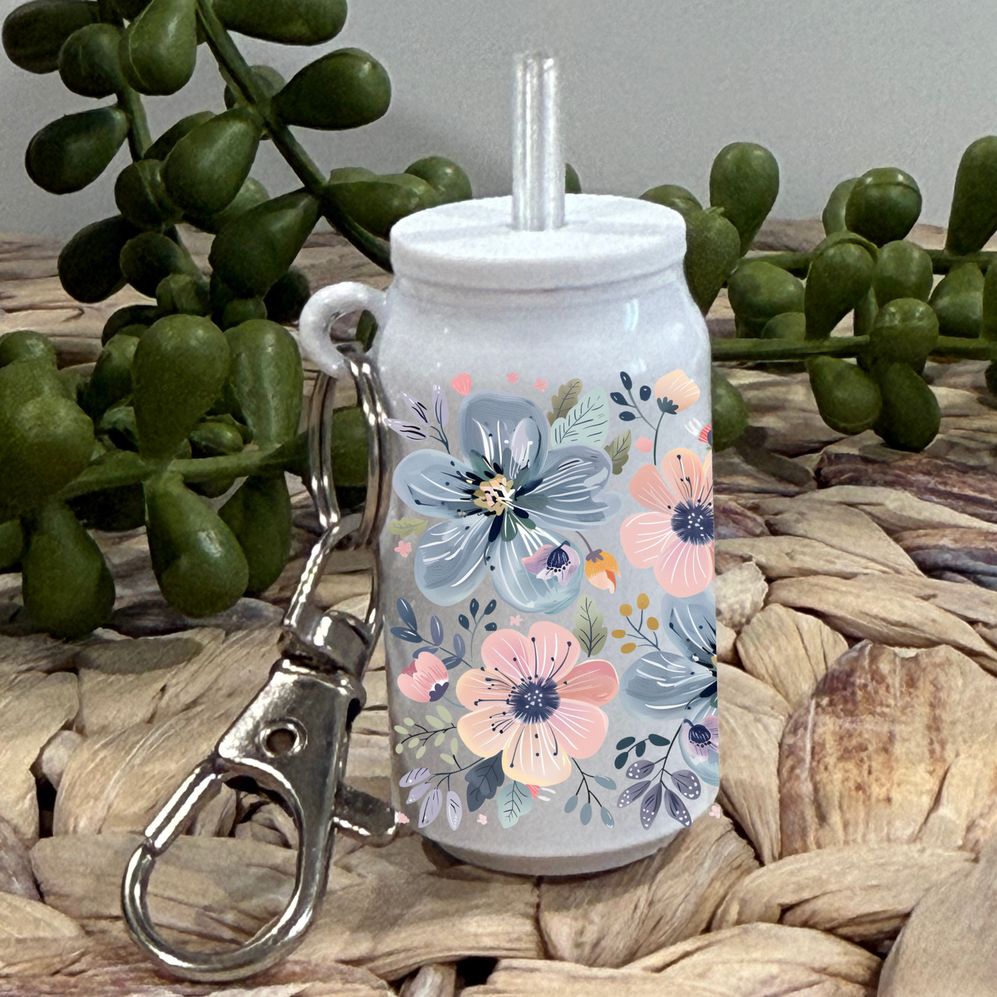 Blue Flowers -Glass Can Keychain UV DTF Wrap