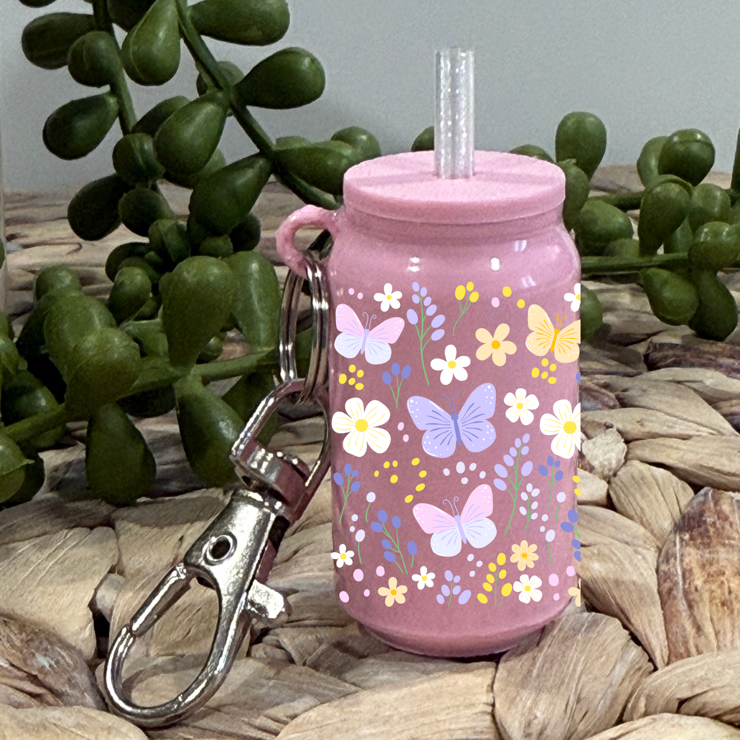 Butterfly Floral -Glass Can Keychain UV DTF Wrap