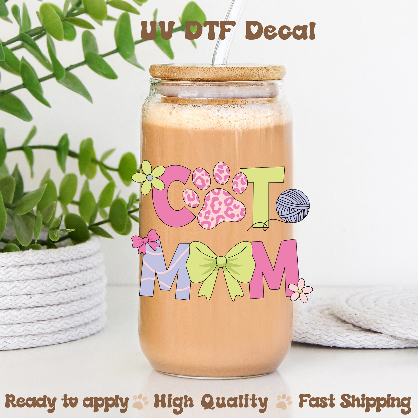 Cat Mom Pink and Green - UV DTF Motel Keychain Decal