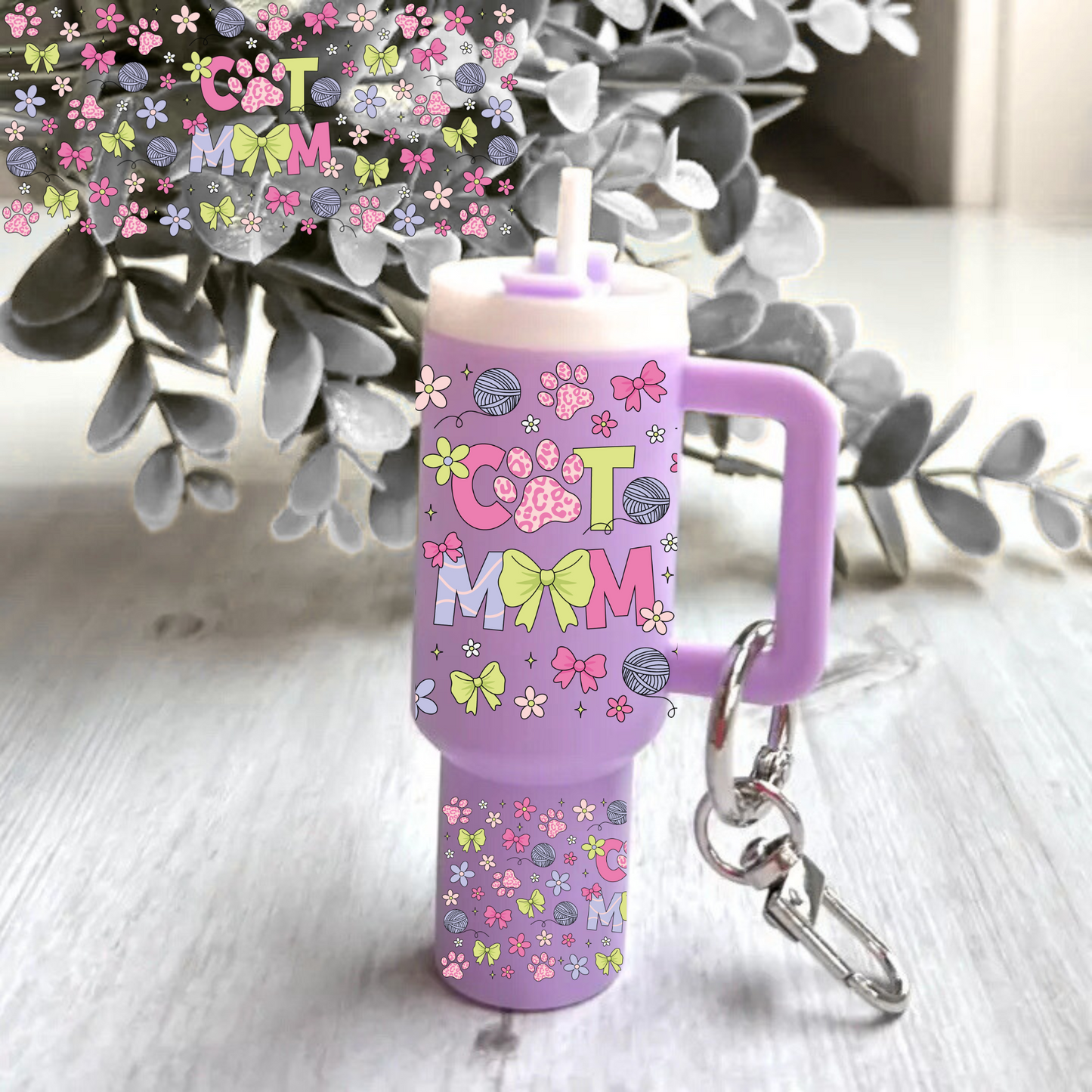 Cat mom pink and green -Mini tumbler wrap