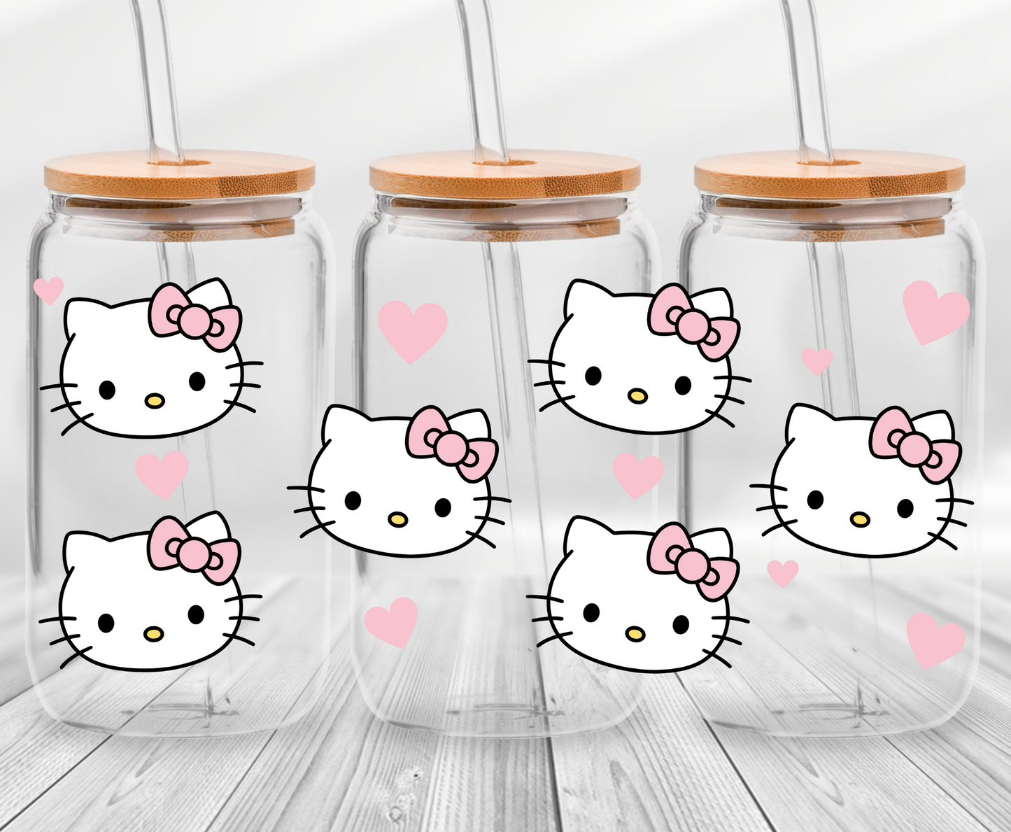 Cat with Pink Bows and Hearts - 16oz UVDTF Cup Wrap