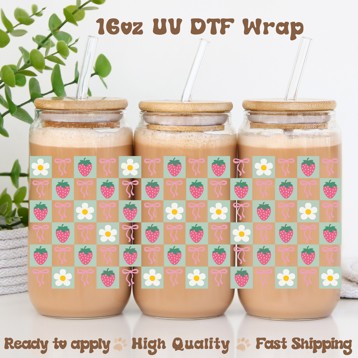 Checkered Strawberries- 16oz UV DTF Wrap