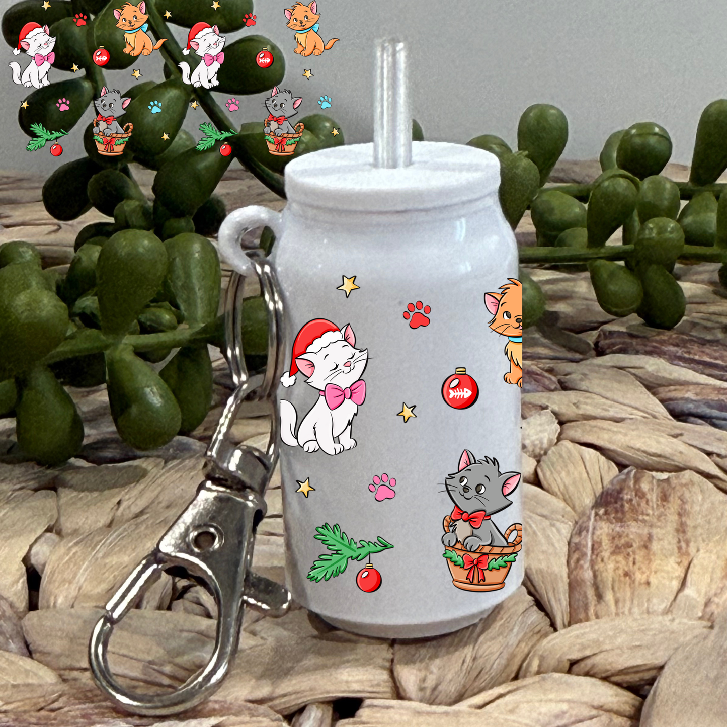 Christmas kitties -Glass Can Keychain UV DTF Wrap