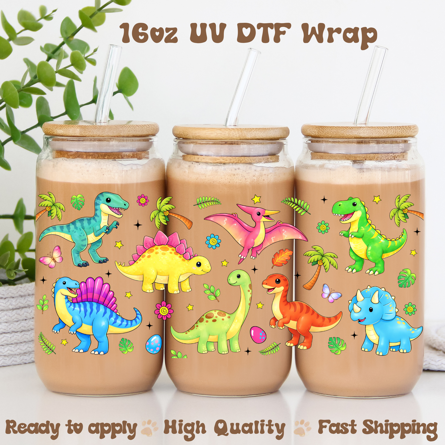 Colorful Dinos - 16oz UV DTF Wrap