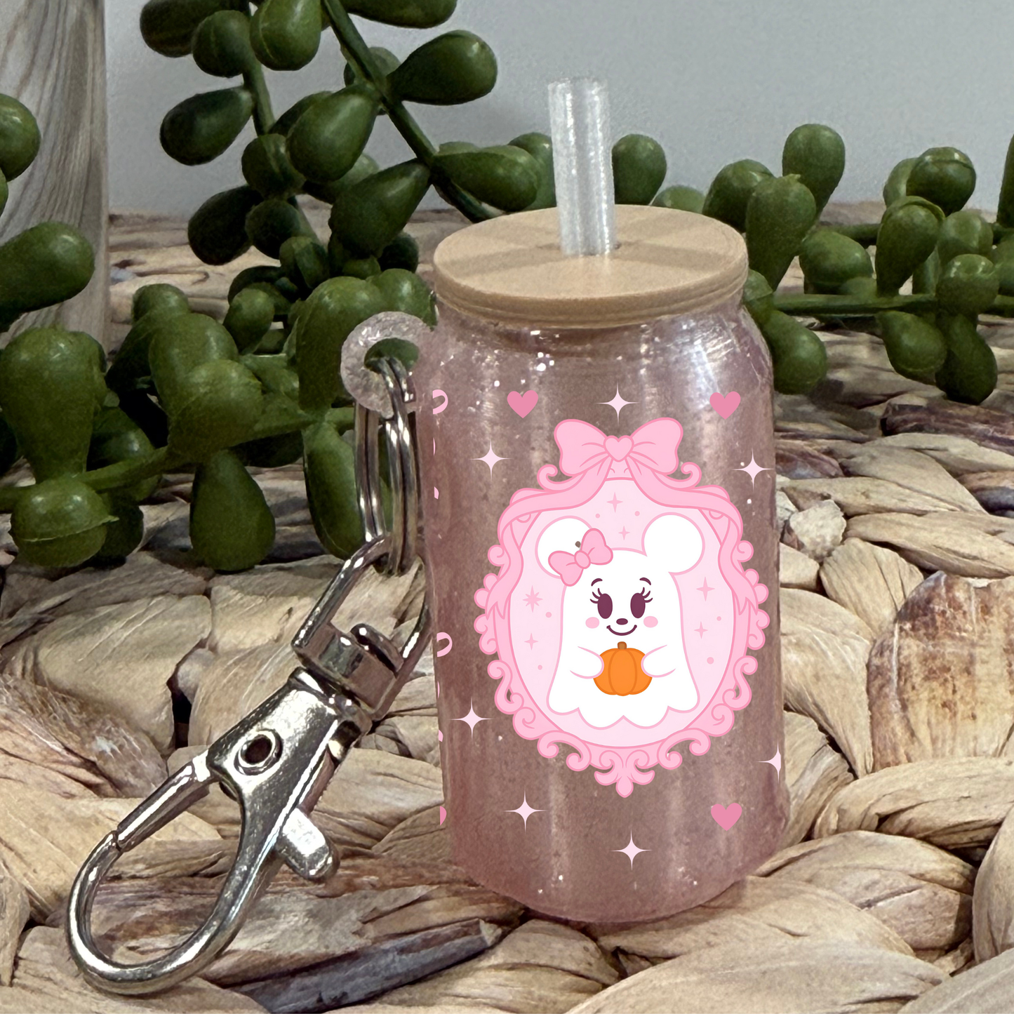 Coquette Ghostie Pink -Glass Can Keychain UV DTF Wrap