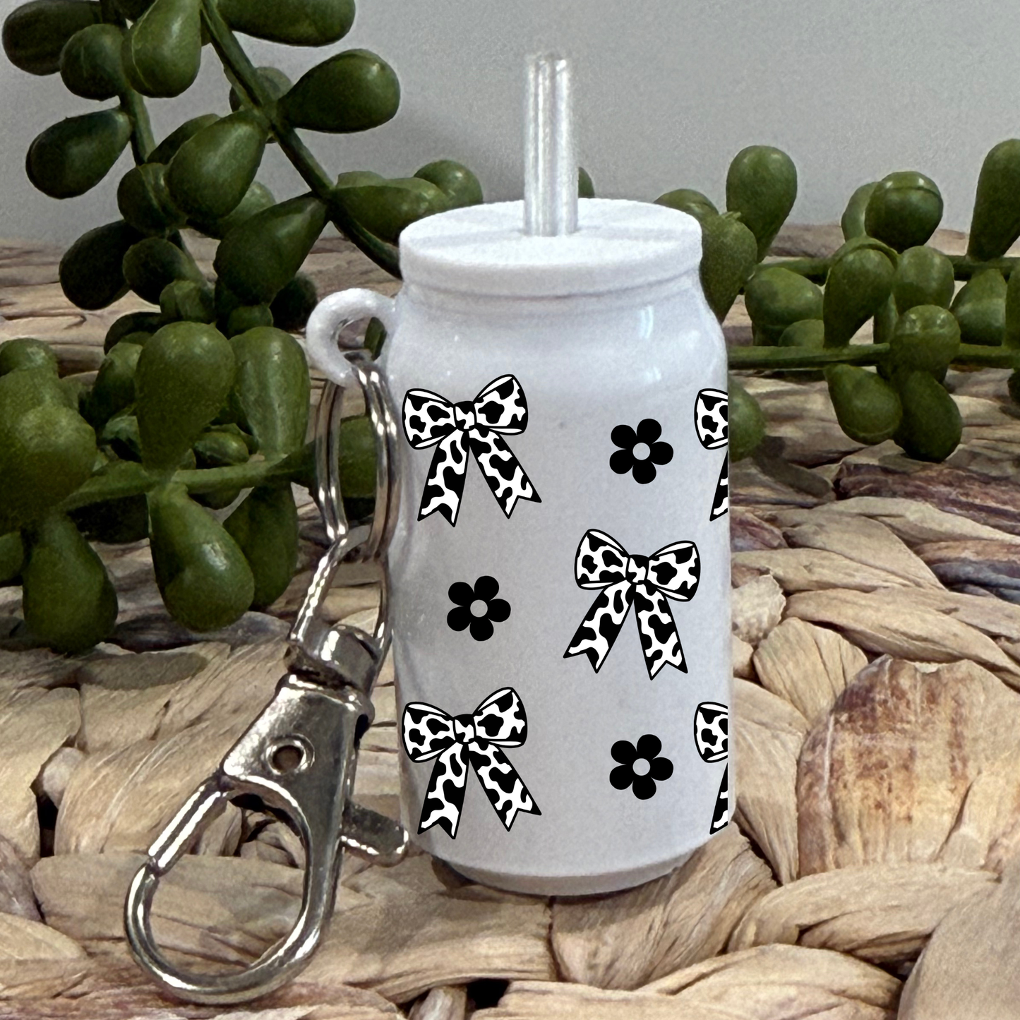Cow Bows Black -Glass Can Keychain UV DTF Wrap