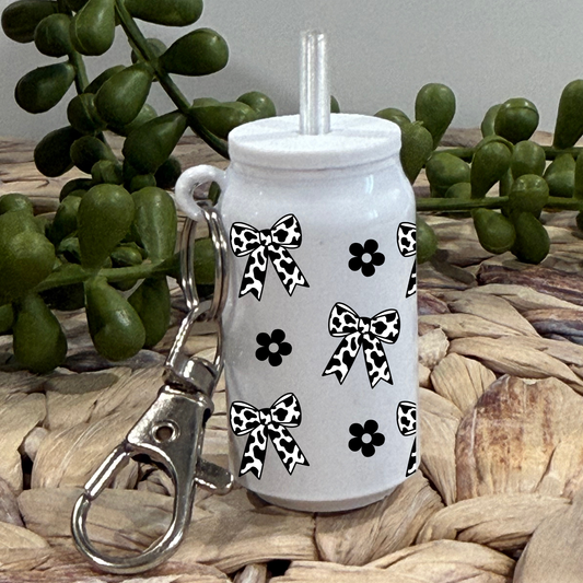 Cow Bows Black -Glass Can Keychain UV DTF Wrap