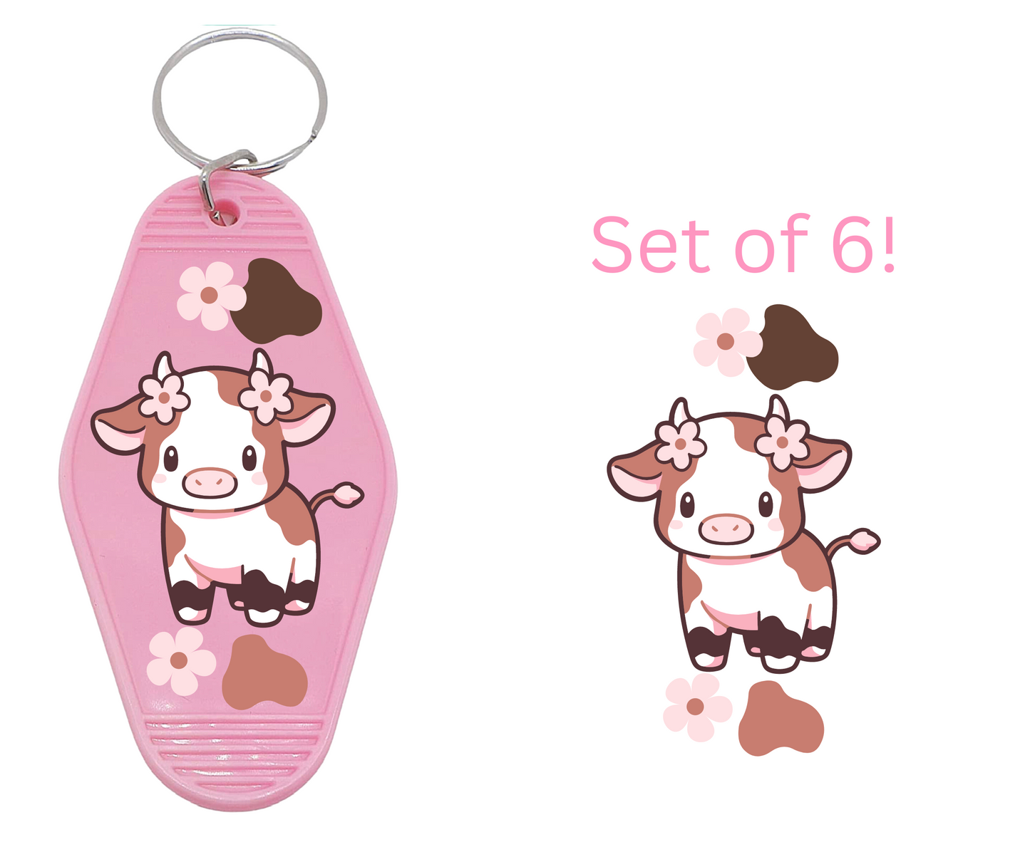 Cow with Flowers - UV DTF Motel Keychain Decals