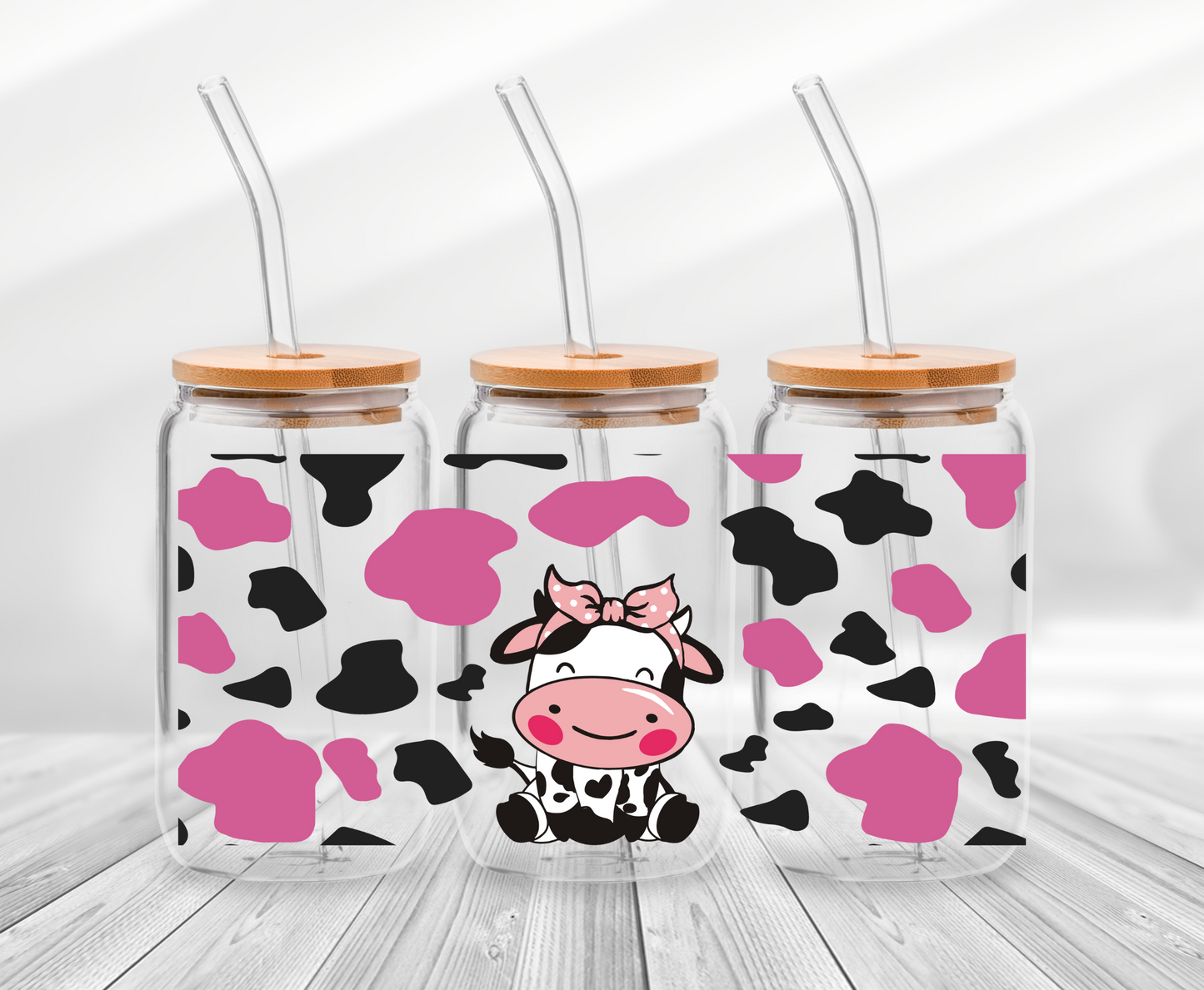 Cow with Pink&Black Spots-16oz UV DTF Wrap