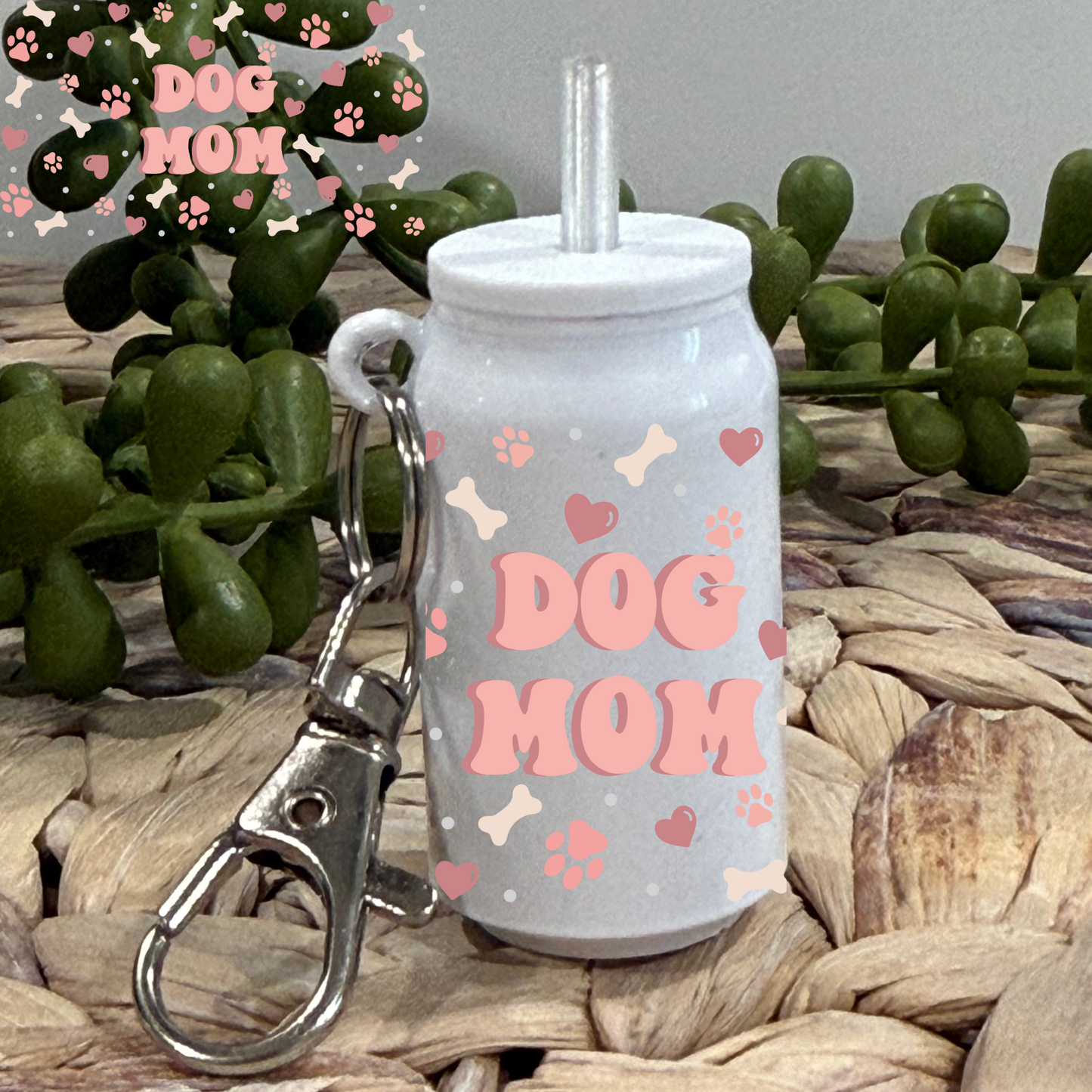 Dog Mom Pink -Glass Can Keychain UV DTF Wrap