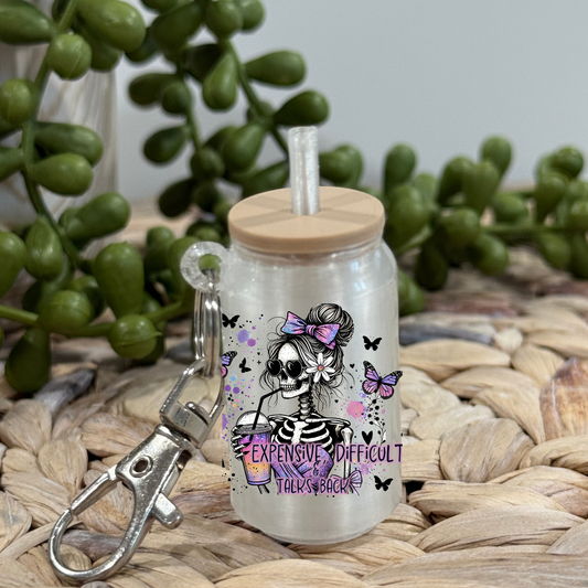 Expensive And Difficult -Glass Can Keychain UV DTF Wrap