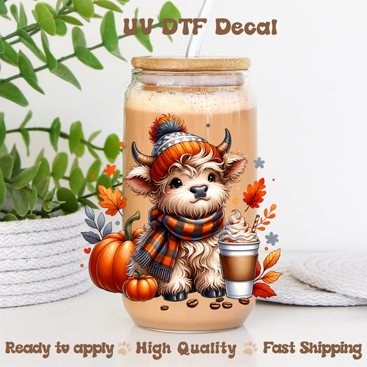 Fall Vibes Highland Cow - UVDTF Decal
