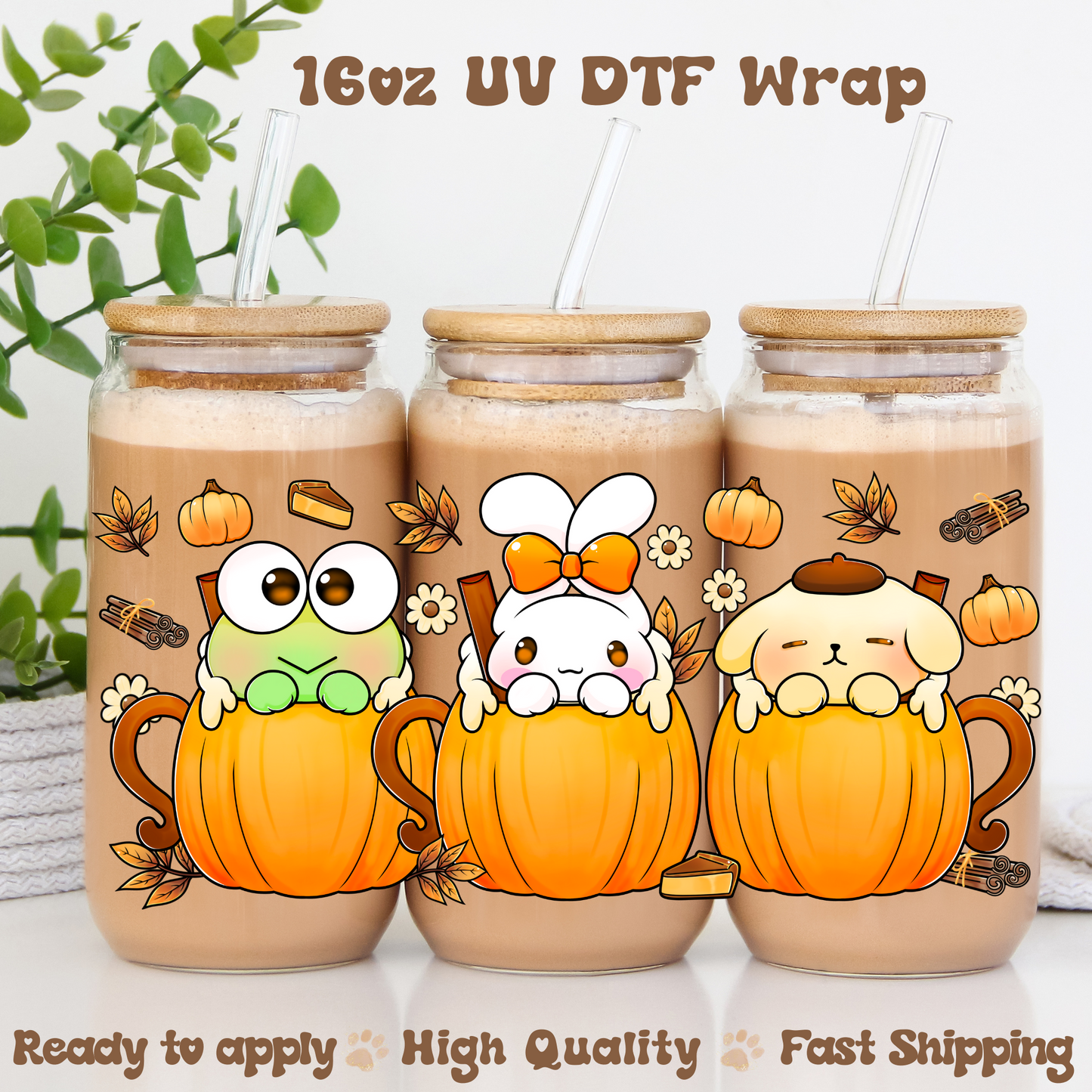 Frog and Friends Pumpkin Spice Lattes -16oz UV DTF Wrap