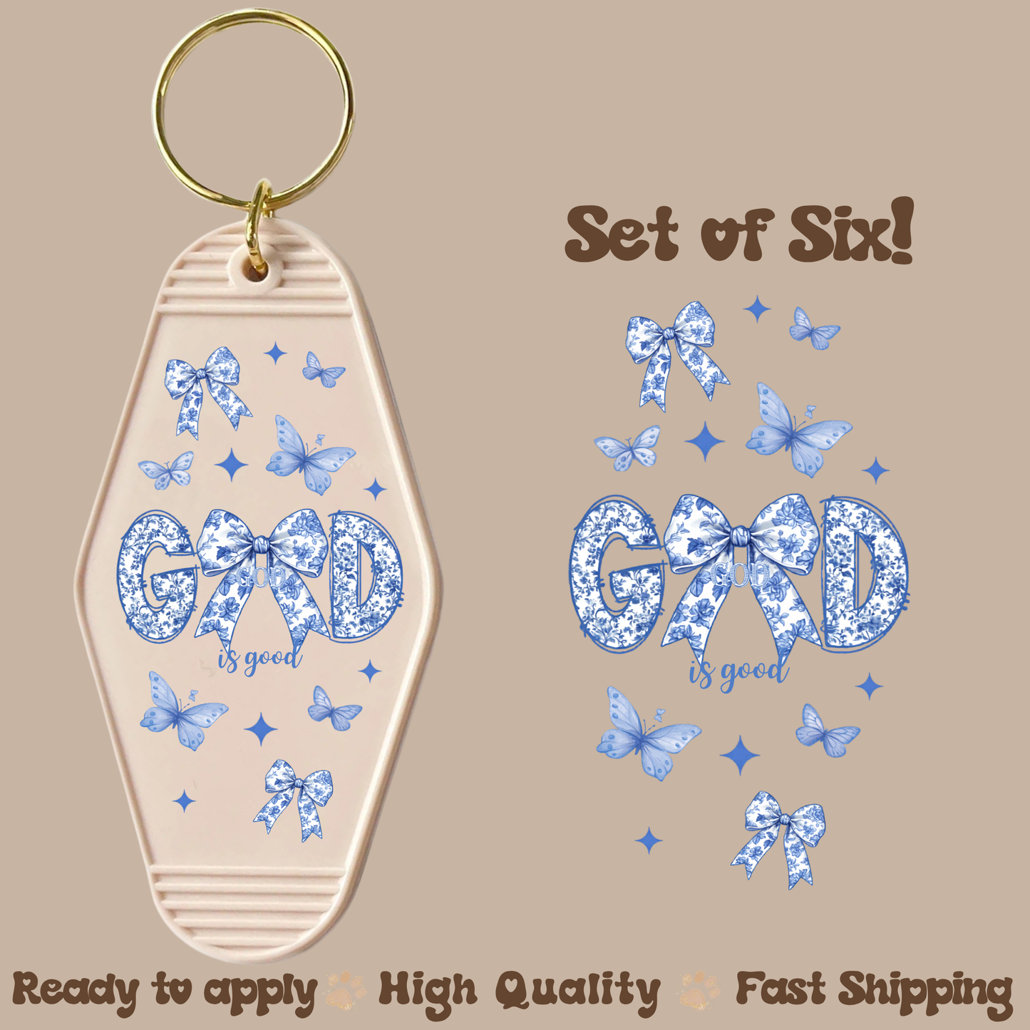 God is Good Blue - UV DTF Motel Keychain Decal
