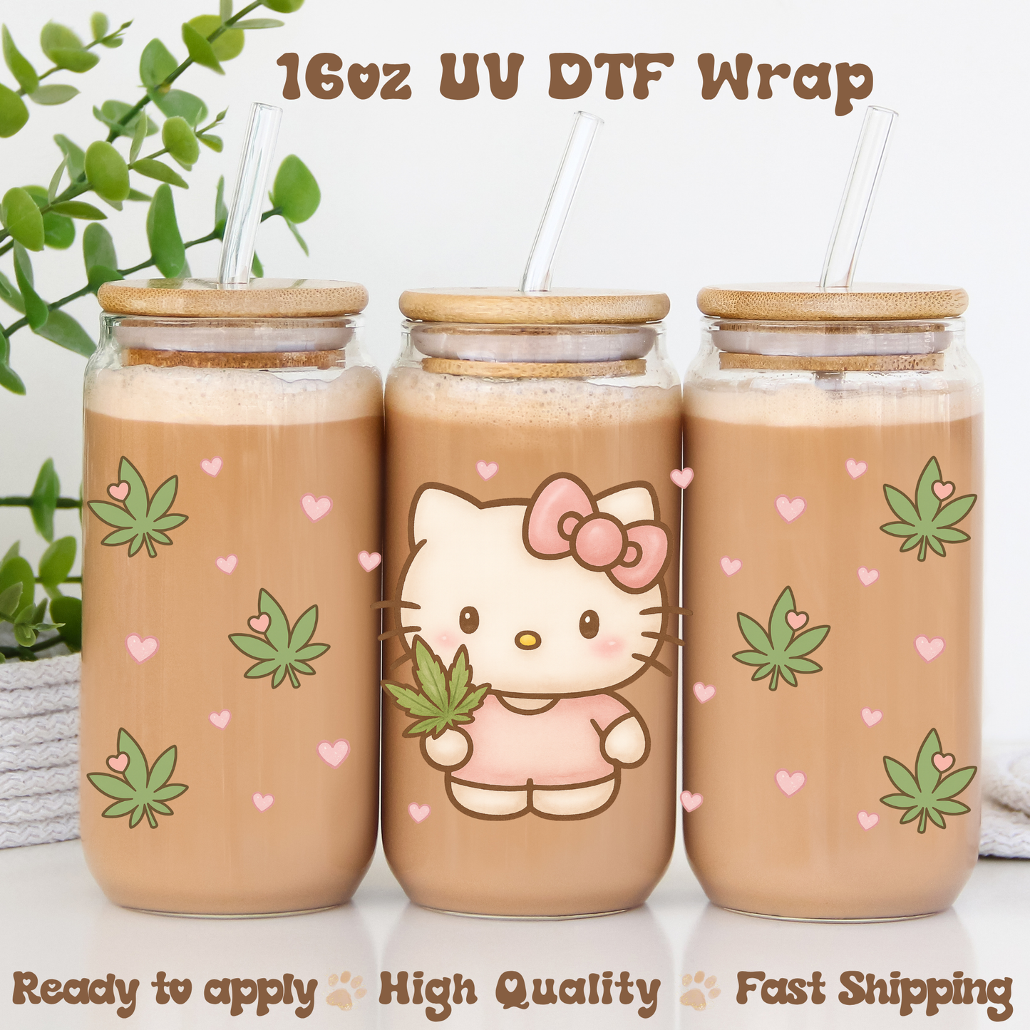 Green kitty - 16oz UV DTF Wrap