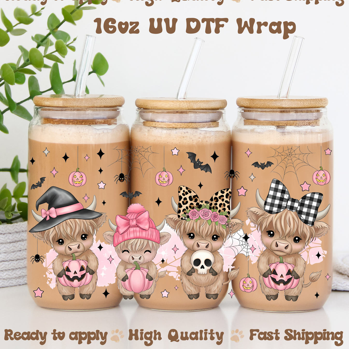 Halloween Highland Cow -16oz UV DTF Wrap