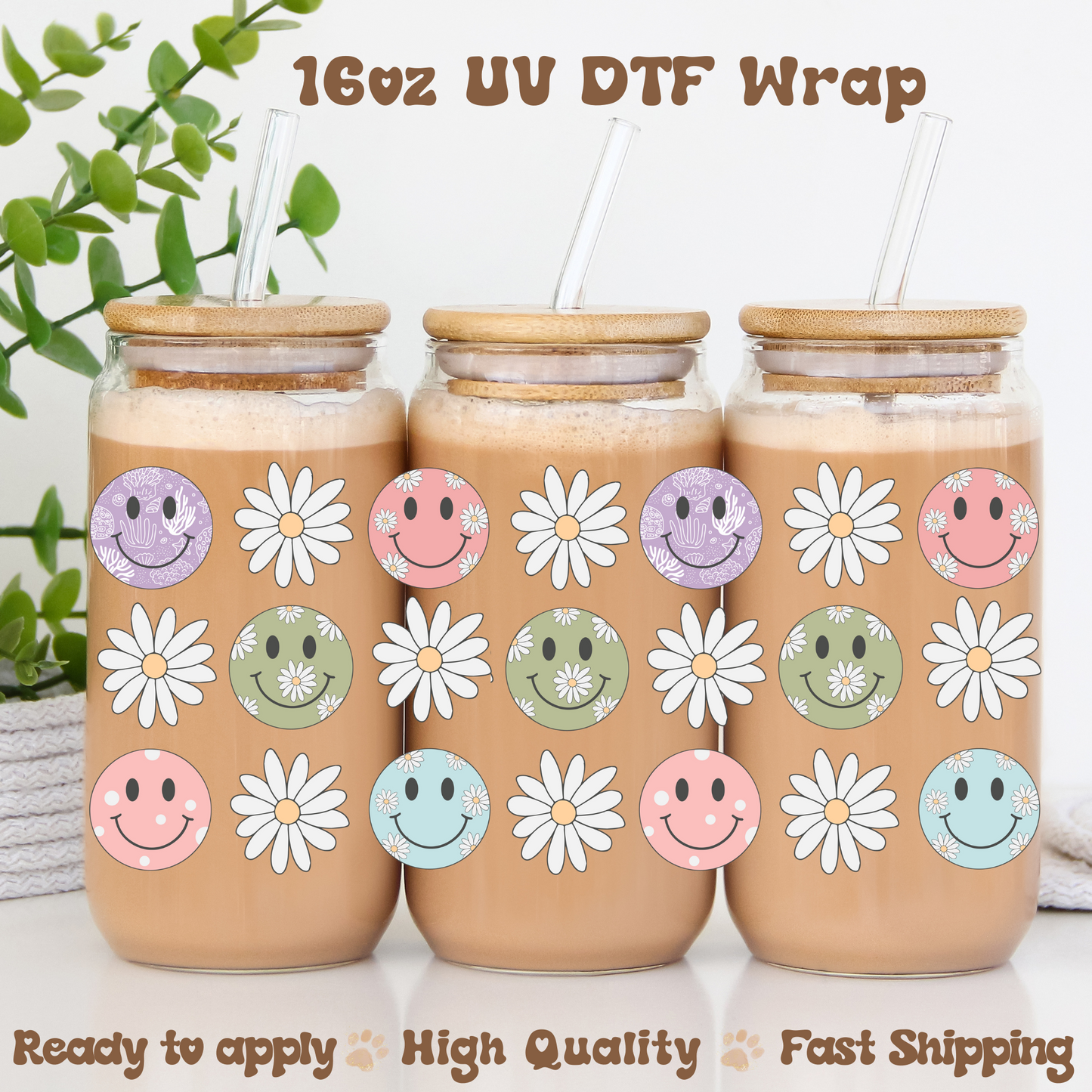 Happy Faces and Daisies - 16oz UV DTF Wrap