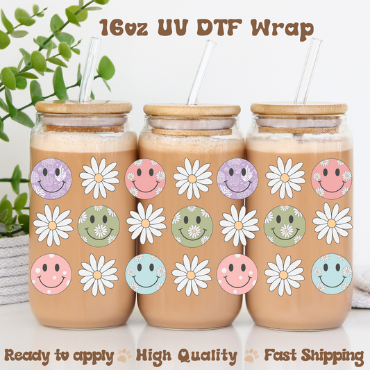 Happy Faces and Daisies - 16oz UV DTF Wrap
