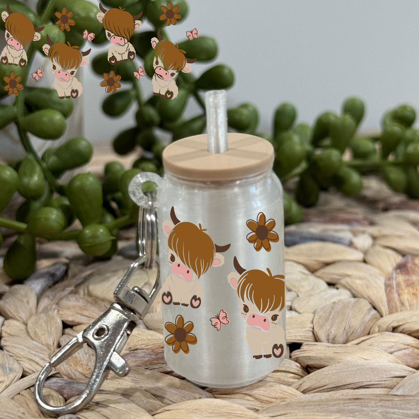 Highland Cow -Glass Can Keychain UV DTF Wrap
