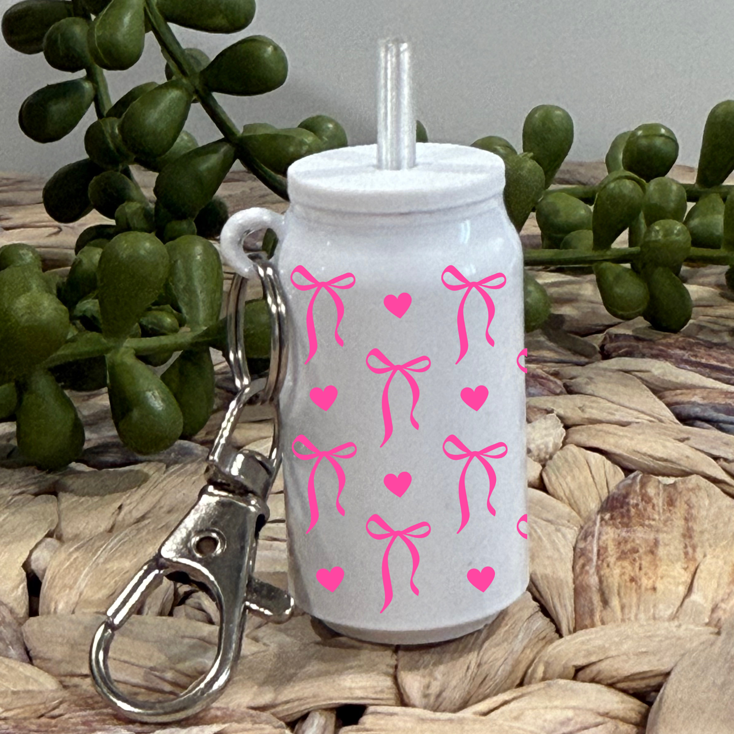 Hot Pink Bows And Hearts -Glass Can Keychain UV DTF Wrap