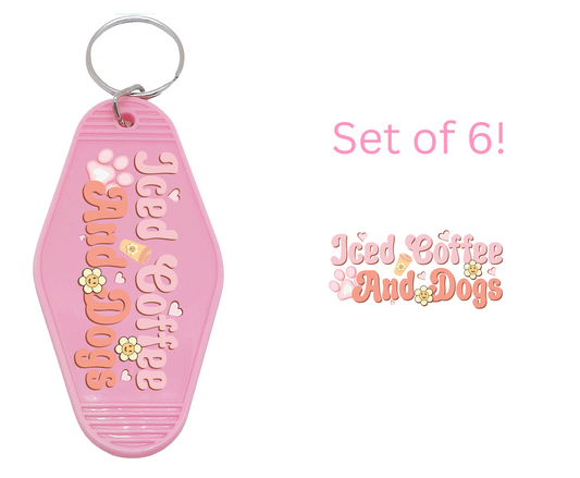 Iced Coffee and Dogs - UV DTF Motel Keychain Decals