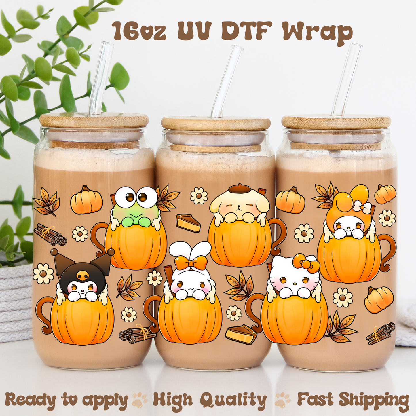 K Friends Pumpkin Spice Lattes -16oz UV DTF Wrap