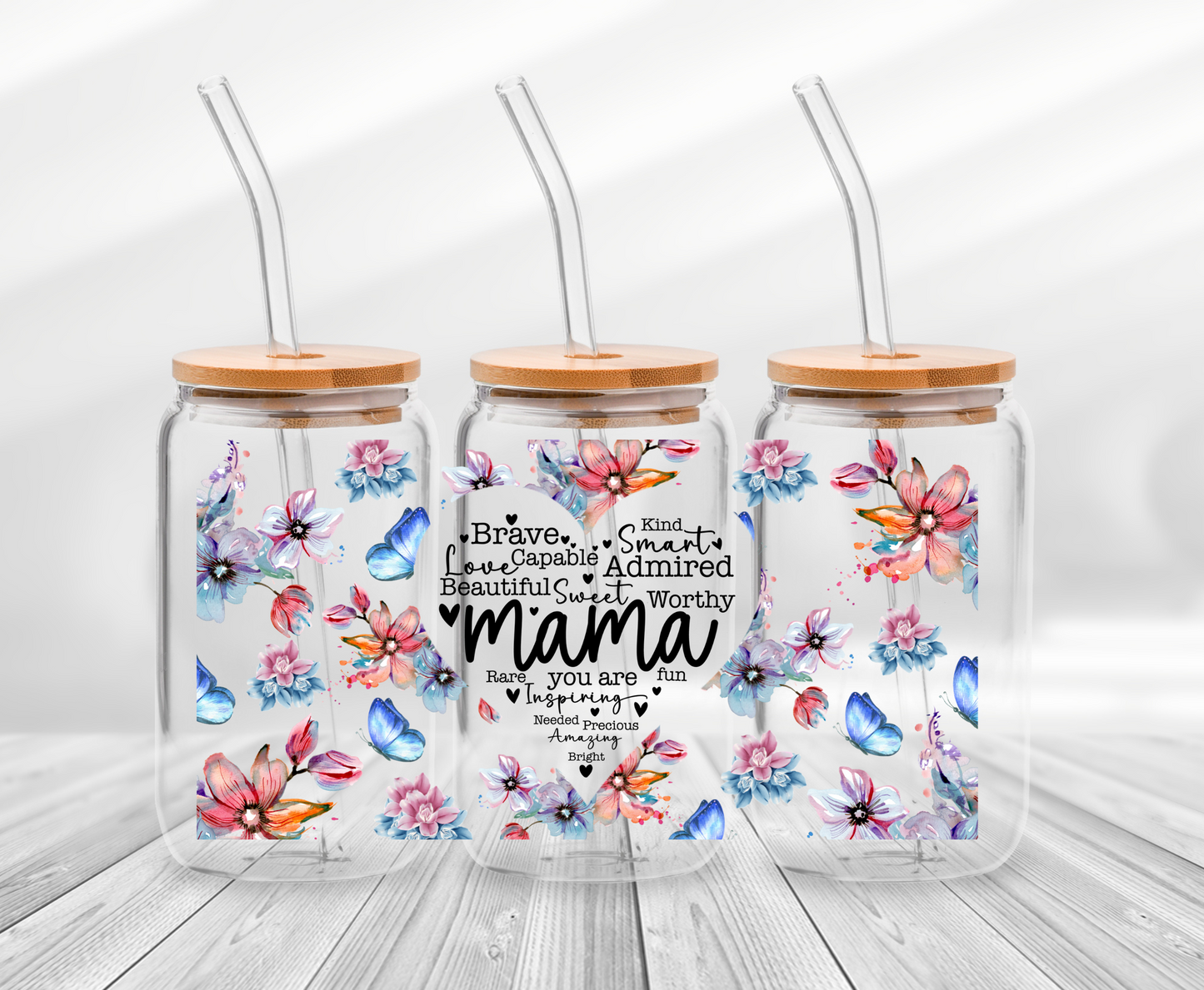 Mama Butterflies and Flowers- 16oz UV DTF Wrap