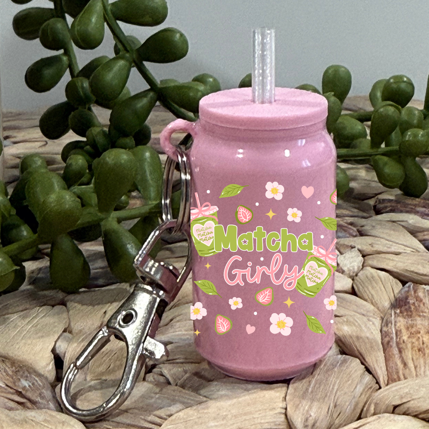 Matcha Girly Cherry Blossom -Beer Can Keychain UV DTF Wrap