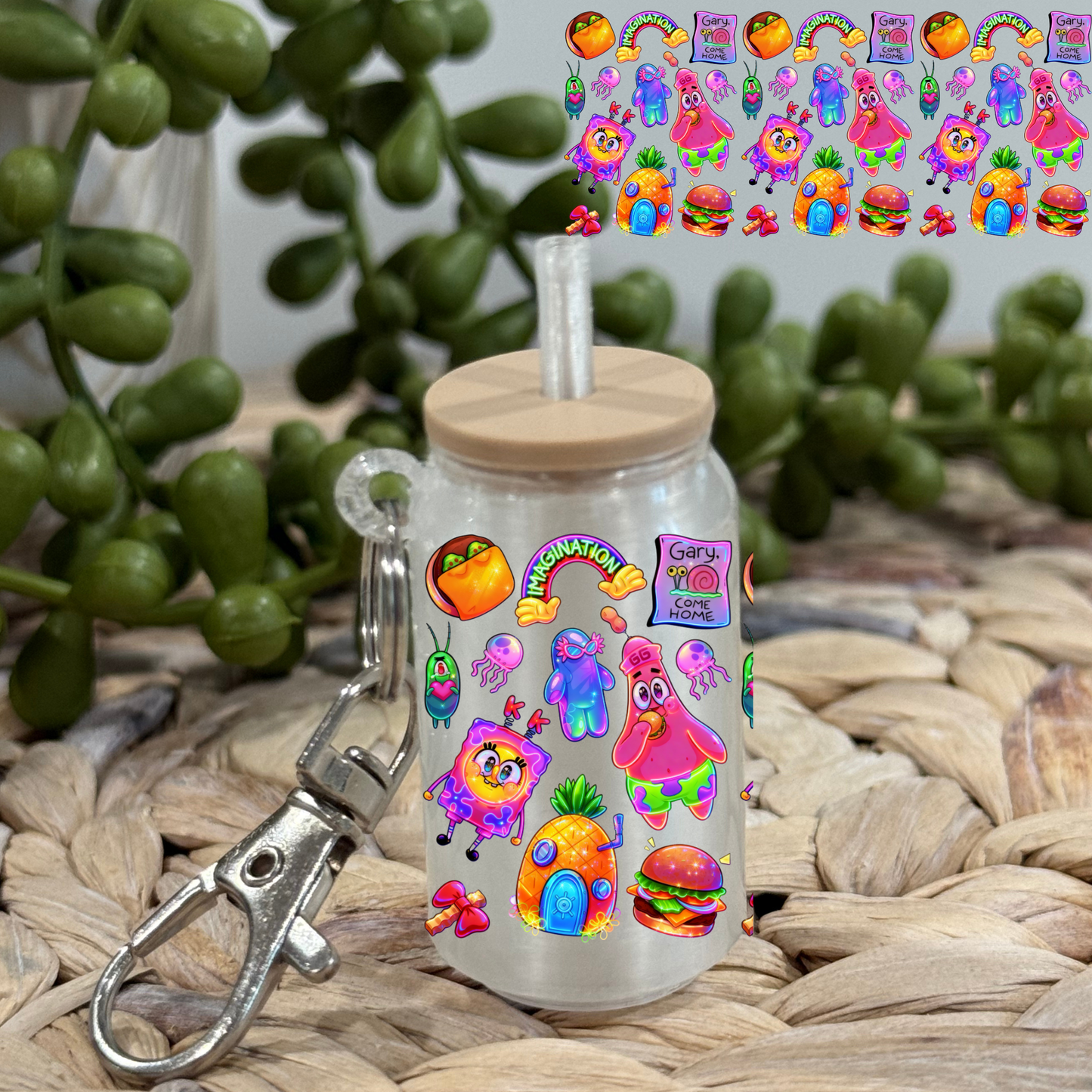 Neon SB-Glass Can Keychain UV DTF Wrap