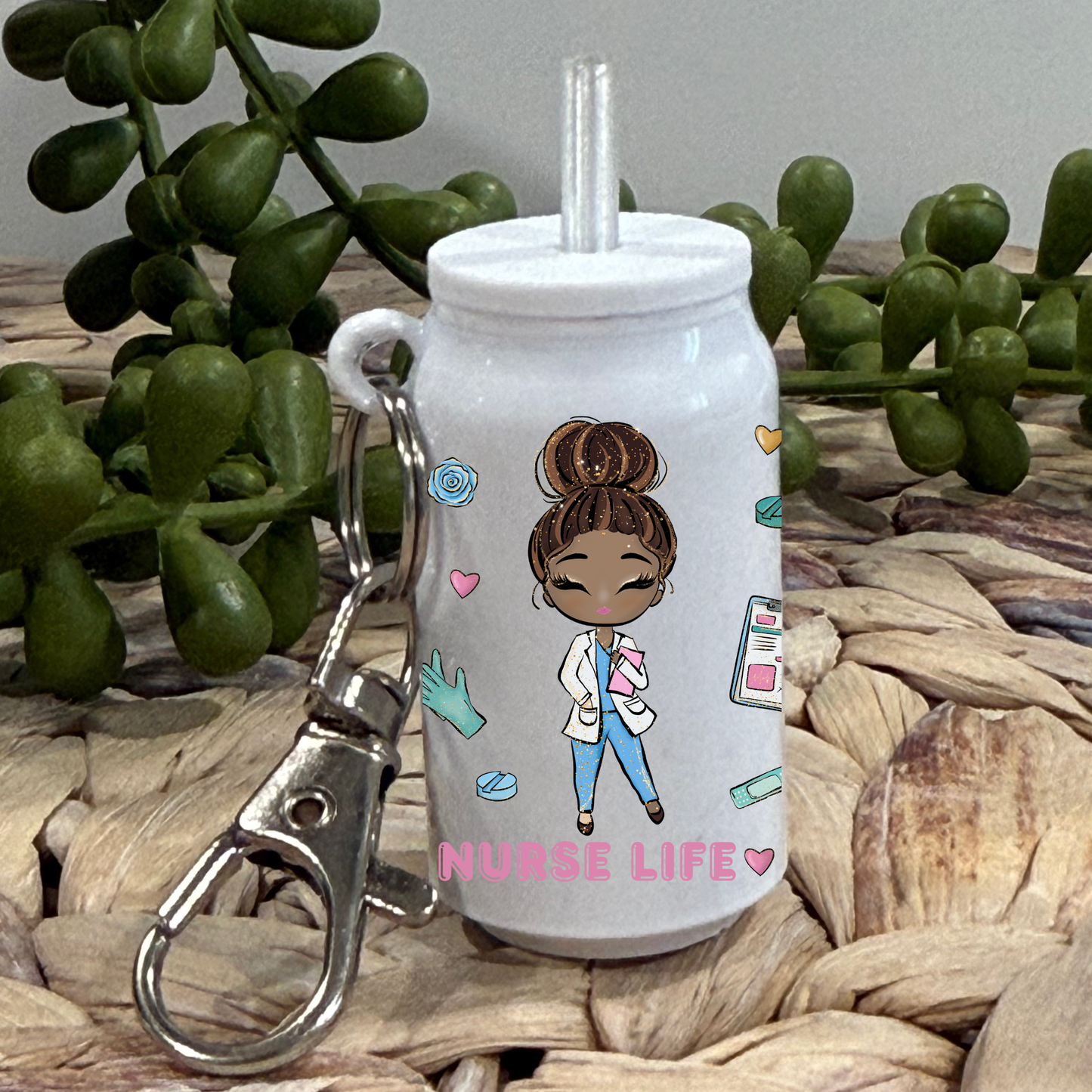 Nurse Life 2-Glass Can Keychain UV DTF Wrap
