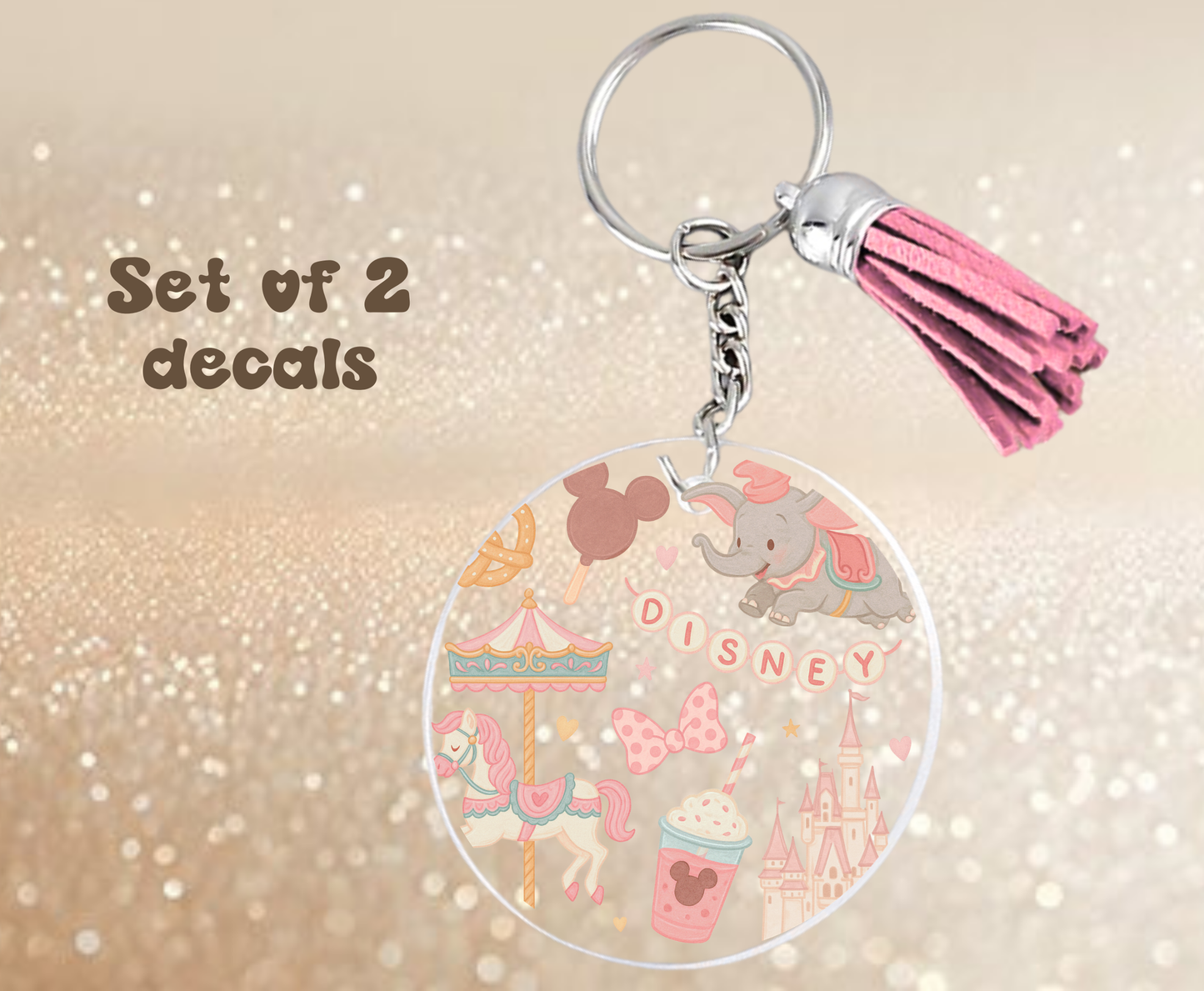 Pink Carousel - UV DTF Keychain Decal (set of two)