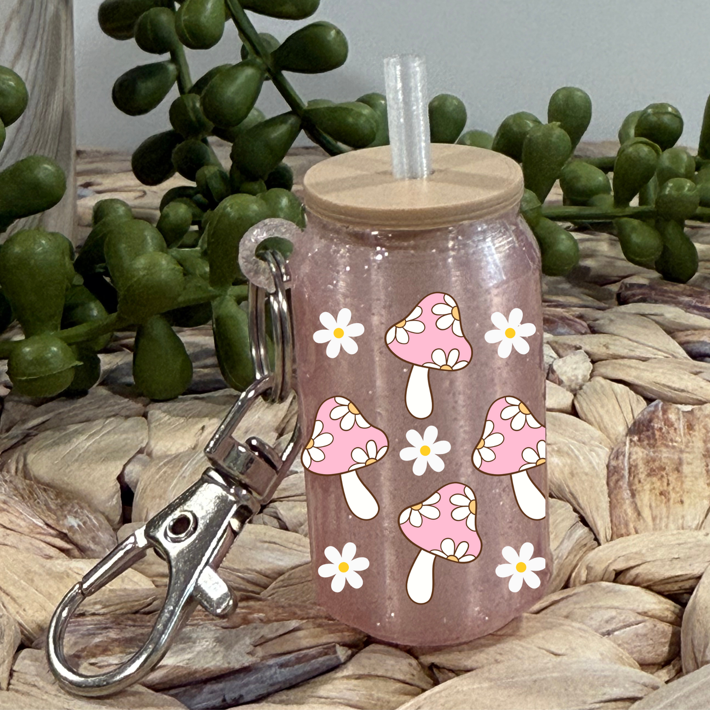 Pink cottage Core -Glass Can Keychain UV DTF Wrap
