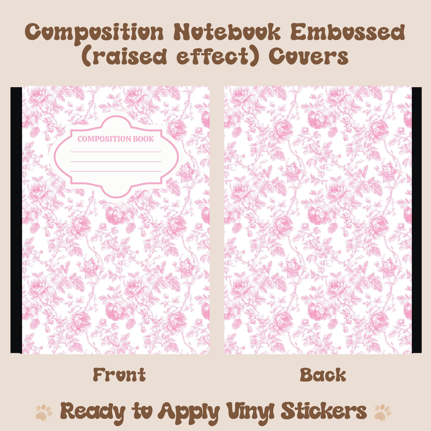 Pink Floral - Embossed Vinyl Notebook Cover