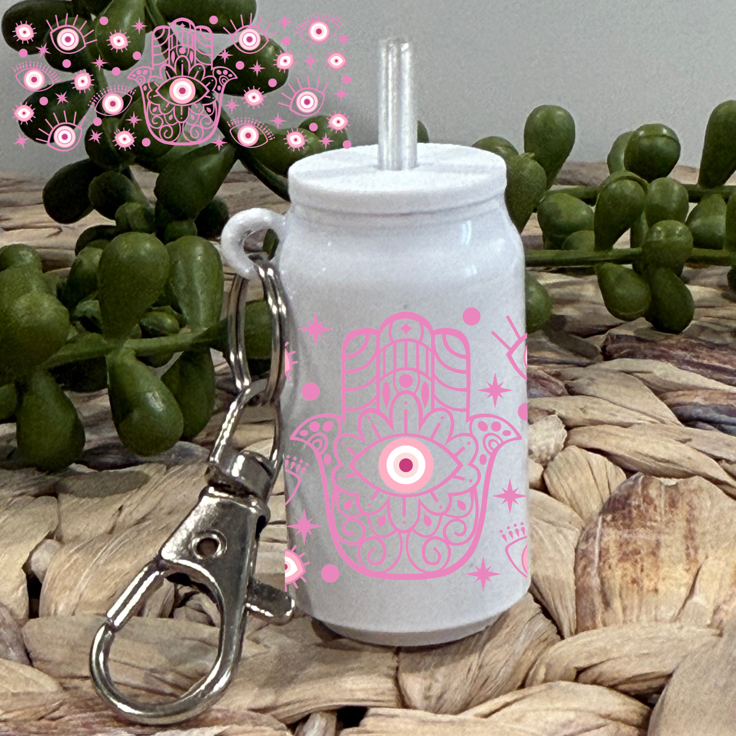 Pink Midnight Evil Eye-Glass Can Keychain UV DTF Wrap
