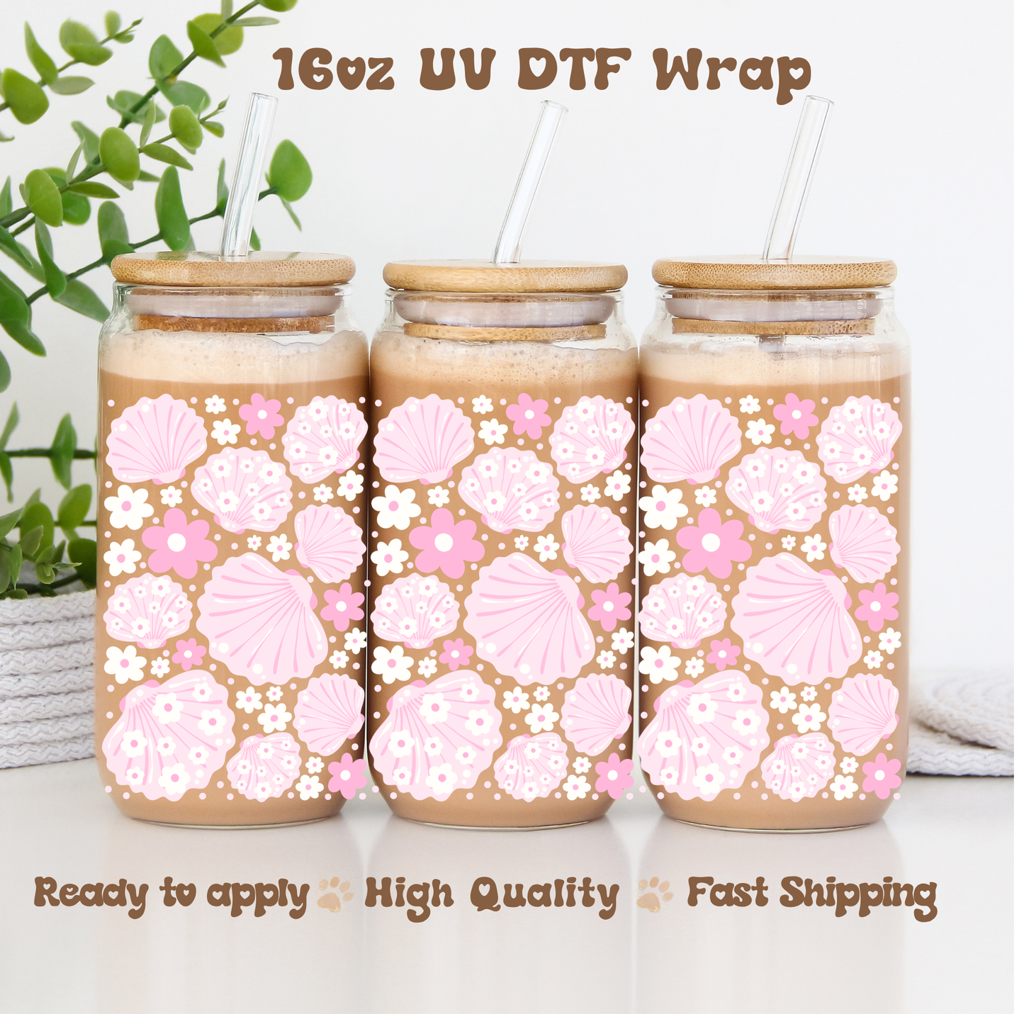 Pink Seashells - 16oz UV DTF Wrap
