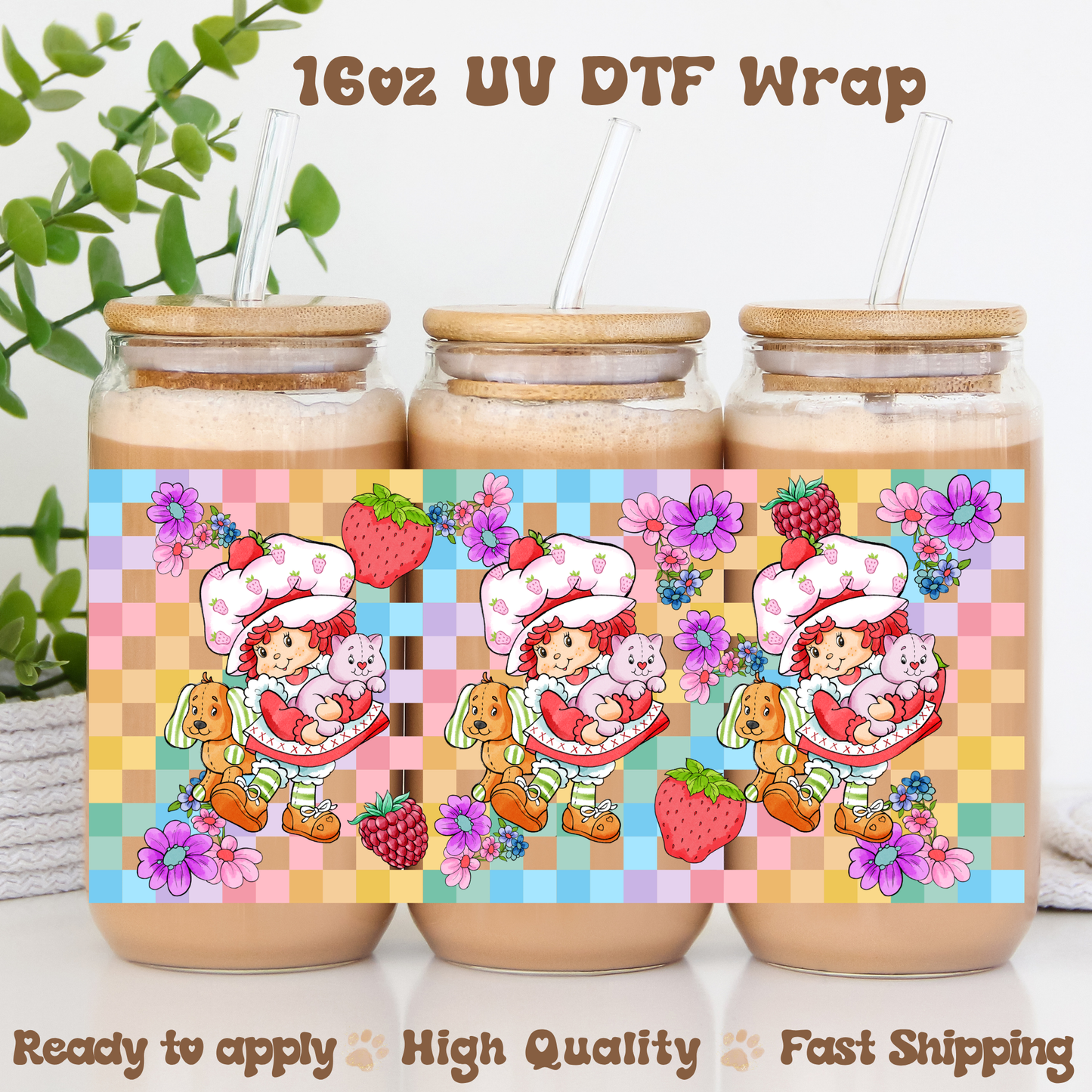 Plaid strawberry S - 16oz UV DTF Wrap