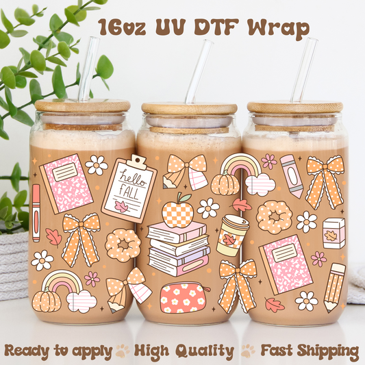 Preppy Teacher Fall -16oz UV DTF Wrap