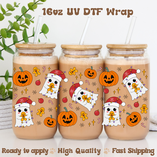 Pumpkins and Xmas Ghost -16oz UV DTF Wrap