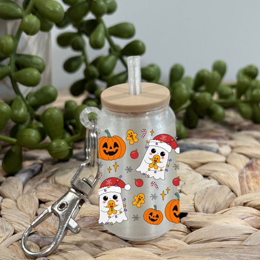 Pumpkins and Xmas Ghosts -Glass Can Keychain UV DTF Wrap