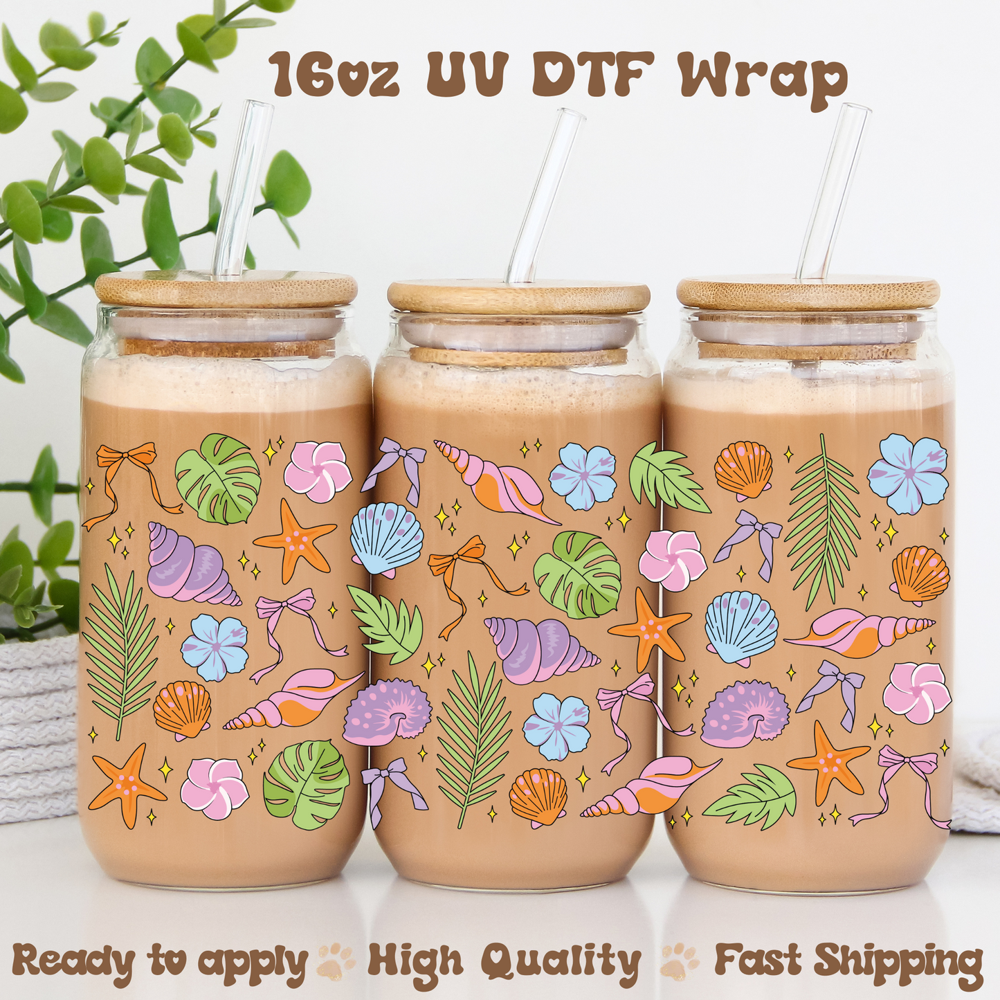 Seashells and bows -16oz UV DTF Wrap